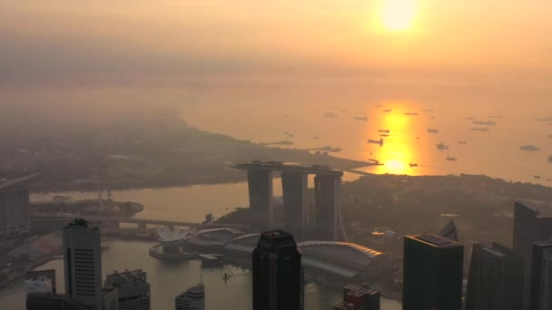 Drone Vue Aérienne Footage Singapore City Skyline Lever Soleil — Video
