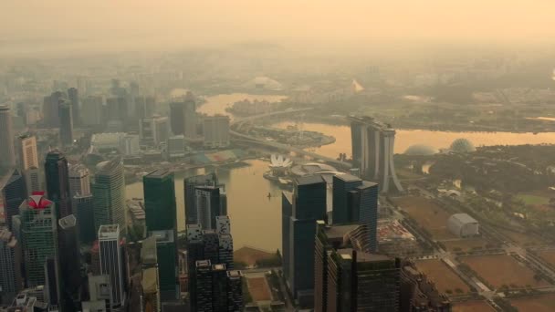 Drohne Luftaufnahme Aufnahmen Der Skyline Von Singapur City Sonnenaufgang — Stockvideo