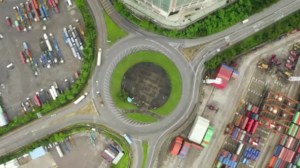 Vista Aérea Superior Rotonda Circundante Ciudad Hong Kong Cruces Carreteras — Vídeos de Stock