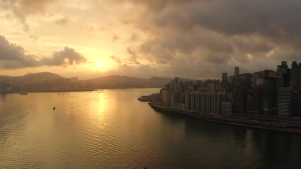 Drohnenaufnahmen Von Modernen Wolkenkratzern Hongkong City Aus Der Luft Gebäude — Stockvideo
