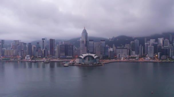 Nagranie Drona Lotu Lotu Ptaka Współczesnych Wieżowców Hong Kongu Budynki — Wideo stockowe