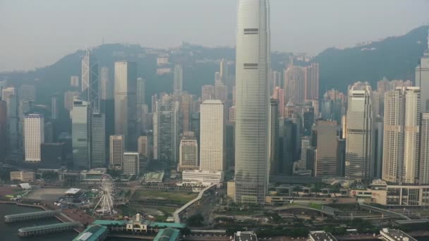 Aerial View Drone Metraje Rascacielos Modernos Hong Kong Edificios Ciudad — Vídeos de Stock