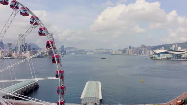 Беспилотник Эйриал Вью Съемки Современных Небоскребов Гонконге Здания Гонконге Виктория — стоковое видео