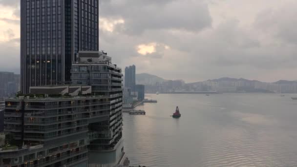 Aerial View Drone Footage Modern Skyscrapers Hong Kong Bangunan Kota — Stok Video