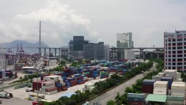 Αεροφωτογραφία Drone Από Σύγχρονους Ουρανοξύστες Στο Χονγκ Κονγκ Κτίρια Στην — Αρχείο Βίντεο