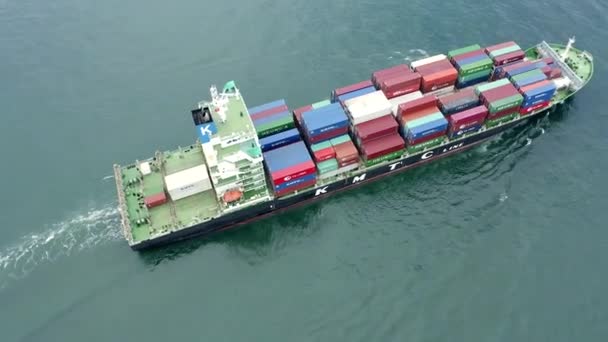 Aerial View Drone Footage Ocean Container Ship Hong Kong — Stock Video
