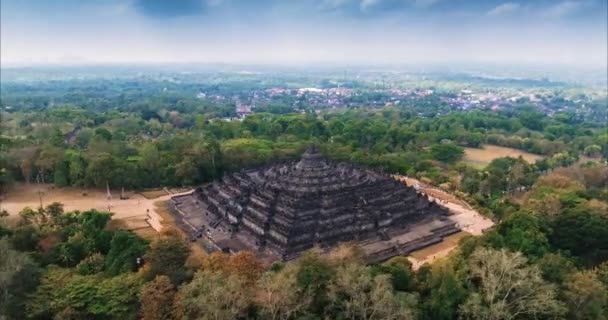 Aerial View Drone Hyper Lapse Borobudur Temple Java Island Indonesia — Stock Video