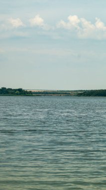 Nehir kenarında. Ormanlı nehir kıyısı. Nehir kıyısındaki orman. Rezervuarın kıyısı