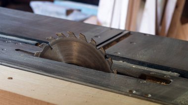 Ahşap işleme makinesi. Odun kesmek için bir makine. Dairesel testere