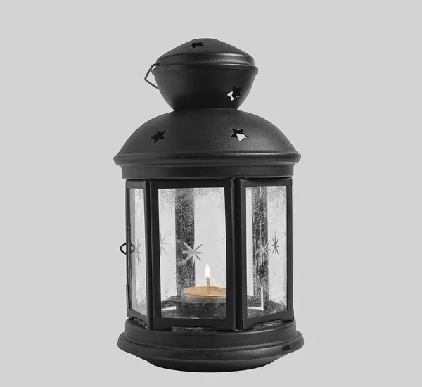 Lamp Burning Candle Isolated Light Background — Stock Photo, Image