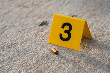 9 mm 'lik kovanlı pirinç mermi kovanından sonra sokakta sarı bir suç mahalli delili var.