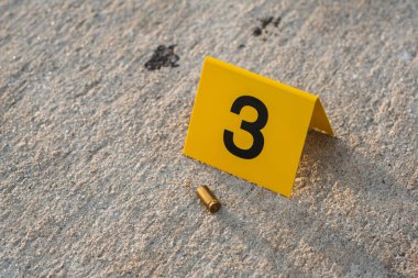 9 mm 'lik kovanlı pirinç mermi kovanından sonra sokakta sarı bir suç mahalli delili var.