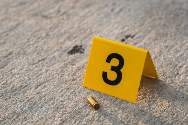 9 mm 'lik kovanlı pirinç mermi kovanından sonra sokakta sarı bir suç mahalli delili var.