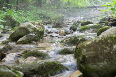 Tatra Mountains. View of the mountain river, waterfall in the mountains.