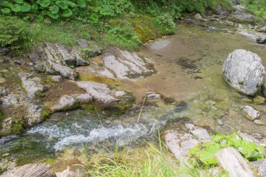 Tatra Mountains. View of the mountain river, waterfall in the mountains.