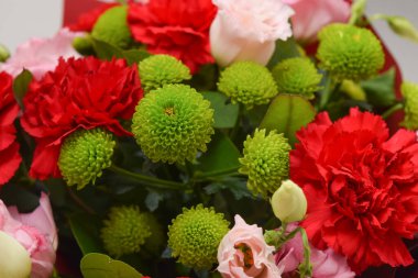 Beautiful spring flowers on white background. Festive floral composition gift boxes. Valentine's day, Womens day, mothers day greeting card . Top view flat lay.