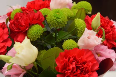 Beautiful spring flowers on white background. Festive floral composition gift boxes. Valentine's day, Womens day, mothers day greeting card . Top view flat lay.