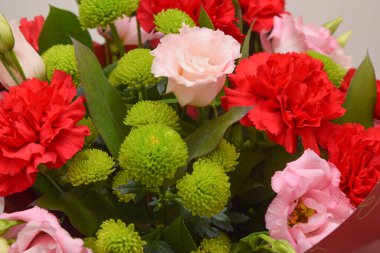 Beautiful spring flowers on white background. Festive floral composition gift boxes. Valentine's day, Womens day, mothers day greeting card . Top view flat lay.