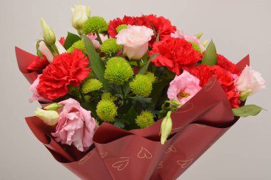 Beautiful spring flowers on white background. Festive floral composition gift boxes. Valentine's day, Womens day, mothers day greeting card . Top view flat lay.