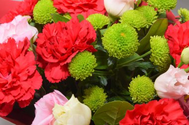 Beautiful spring flowers on white background. Festive floral composition gift boxes. Valentine's day, Womens day, mothers day greeting card . Top view flat lay.