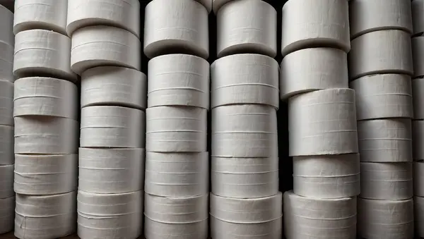Üst üste yığılmış beyaz tuvalet kağıdı ruloları