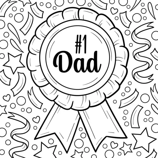 Babalar Günü boyama sayfası, bir numaralı baba ödül rozeti, Babalar Günü tebrik kartı, tırnak içinde karikatür gül kurdelesi, kutlama tasarım unsurları, siyah beyaz ödül kurdelesi.