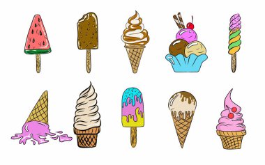 Tasarımınız için sevimli dondurma deseni çizimi