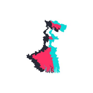 Batı Bengal Haritası - Dünya Haritası Uluslararası vektör şablonu. Hindistan bölgesi siluet vektör çizimi