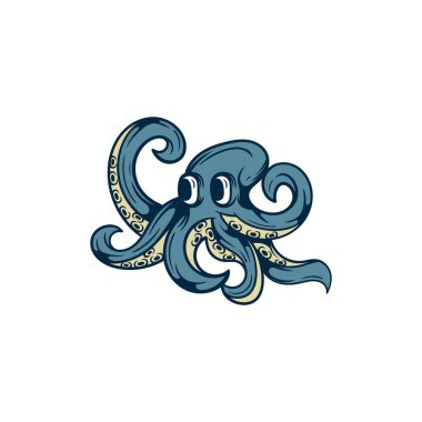 Ahtapot spor maskotu logosu çizimi. Mürekkep Balığı, Kraken, spor takımı için Octopus maskot logosu tasarımı. Vector eSports logosu, modern rozet maskotu tasarımı. Vahşi hayvan vektör illüstrasyonu