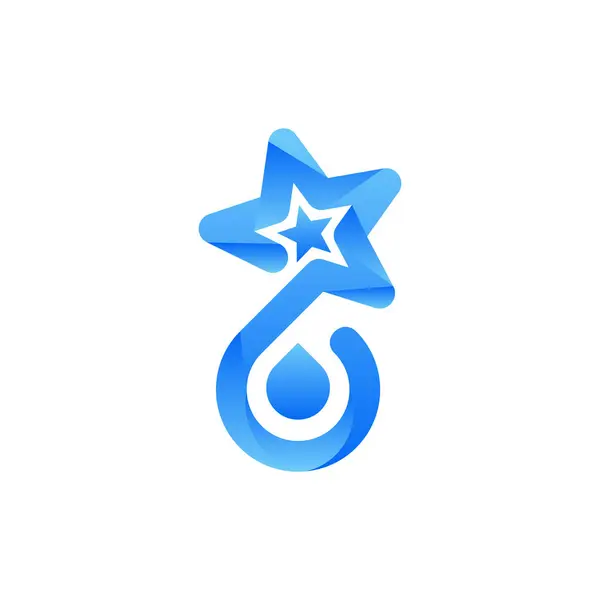 Star Clean Logo Blue Shape Star Icon Water Drop Combination — Stock Vector