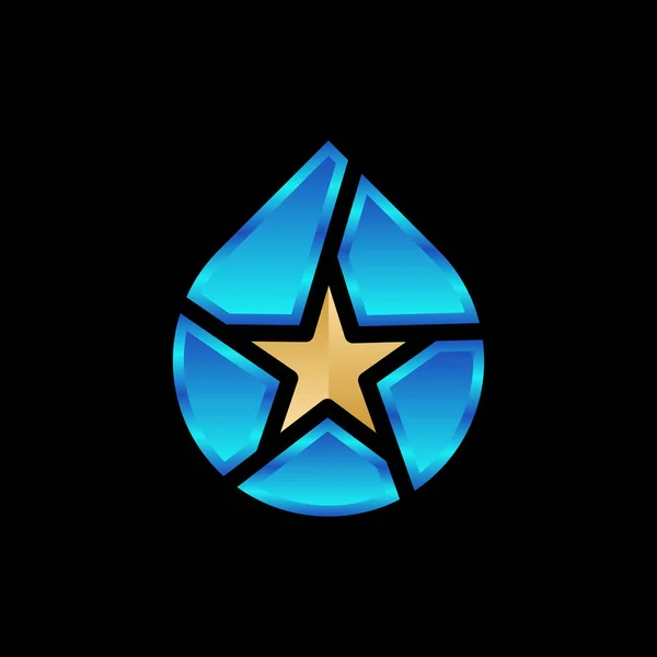 Logo Star Clean Icono Estrella Forma Oro Con Combinación Gota — Vector de stock