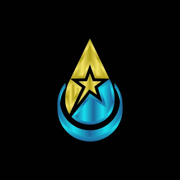 Star Clean Logo Gold Shape Star Icon Water Drop Combination — Stock Vector