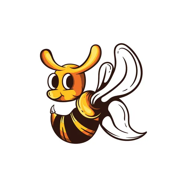Cute Friendly Bee Cartoon Happy Flying Bee Big Kind Eyes — Stock Vector