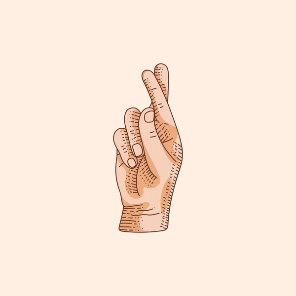 Χειρονομία Τυχερό Σημάδι Στυλιζαρισμένο Χέρι Δύο Δάχτυλα Σταυρωμένα Μεσαίο Δάχτυλο — Διανυσματικό Αρχείο