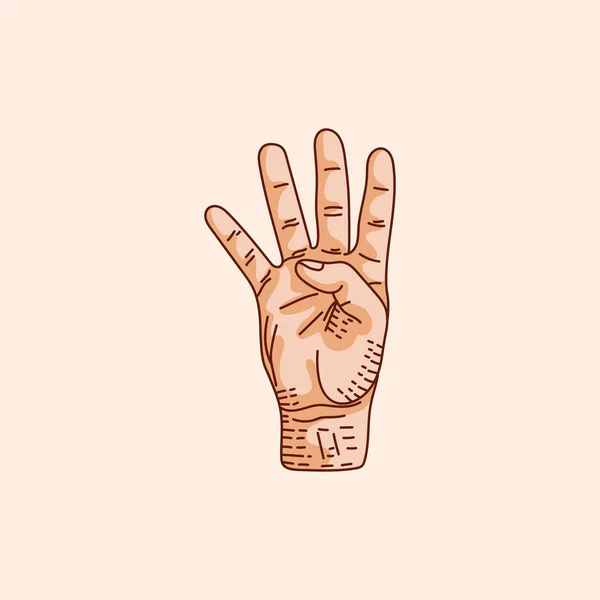 Або Чотири Номери Логотипу Глухому Ручному Жесті Рука Намальована Векторна — стоковий вектор