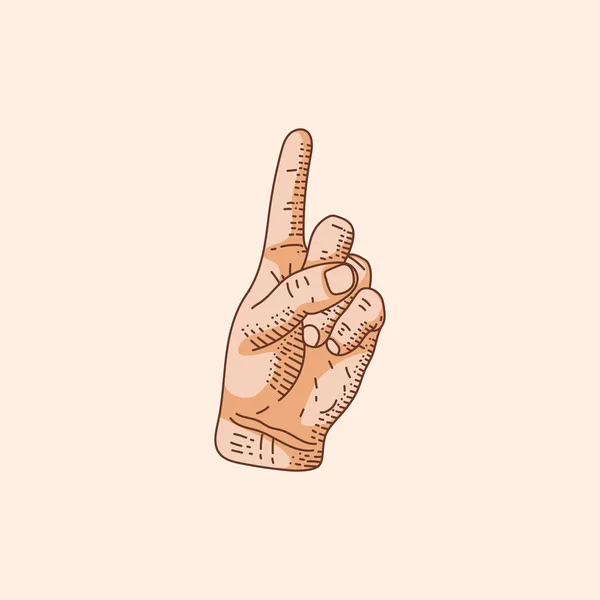 Gesture Finger Sign Stylized Hand Shows Index Finger Illustration Brown — Stock Vector