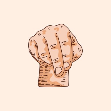 N harfi logosu sağır-dilsiz el işareti alfabesinde. El çizimi vektör çizimi kahverengi arkaplanda izole edildi.