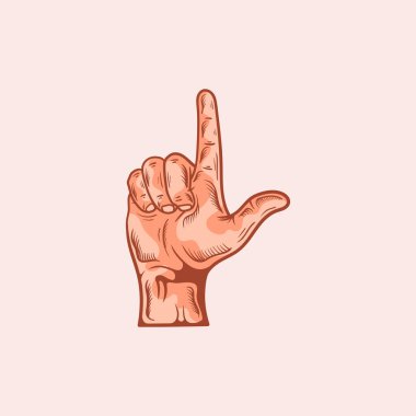 L harfi logosu sağır-dilsiz el işareti alfabesinde. El çizimi vektör illüstrasyonu