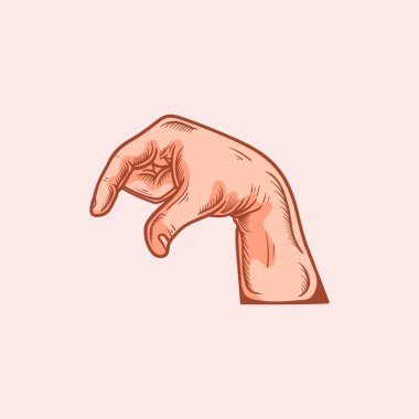 Q harfi logosu sağır-dilsiz el işareti alfabesinde. El çizimi vektör illüstrasyonu