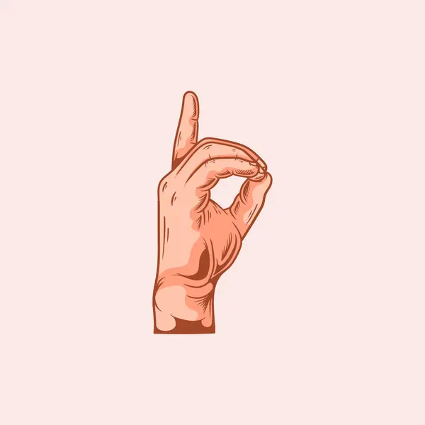 耳障りな手のジェスチャーアルファベットのD文字のロゴ 手描きベクターイラスト — ストックベクタ