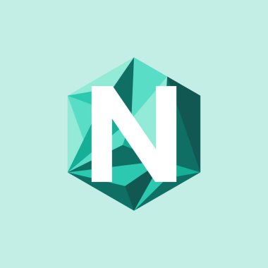 Altıgende soyut trend çokgen harfi N logo tasarım şablonu. Renkli sembol simgesi.