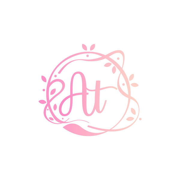 A T AT Beauty vector initial logo, handwriting logo of initial signature, wedding, fashion, jewerly, boutique, floral and botanical with creative template