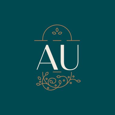 premium AU logo monogram with gold circle frame. luxury initials design minimal modern typeface.