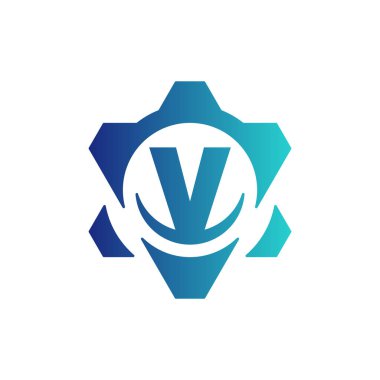 İlk harf V vites mühendisliği logo tasarım vektörü
