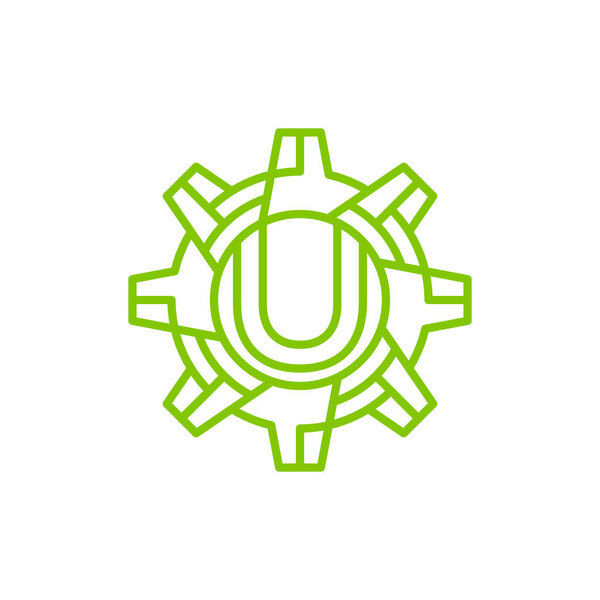 Initial Letter U gear engineering logo design vector