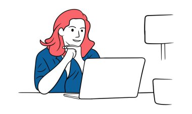 Ofiste çalışan bir kadın. Vektör düz biçim illüstrasyonu