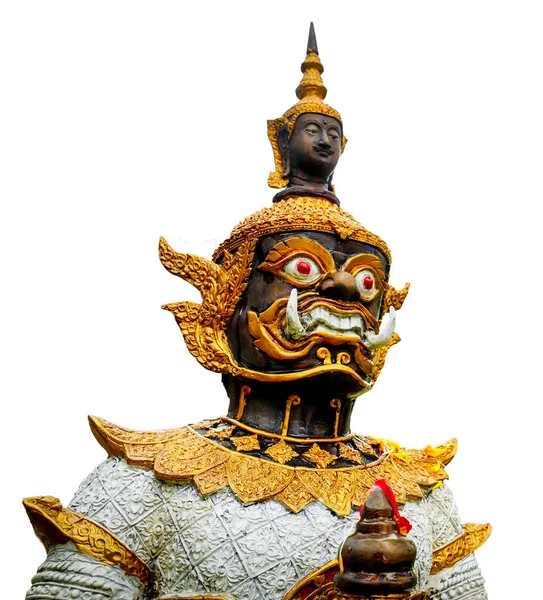 タイの寺院宮殿バンコクの古代の巨大な守護神像は 白い背景 精神的な芸術と建築のランドマーク的な目的地の宗教的な歴史に隔離されました 歴史的なラマヤナの魅力崇拝 — ストック写真