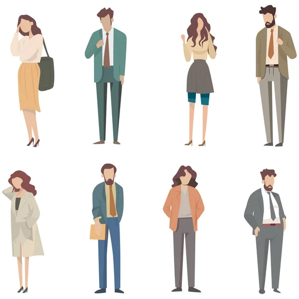 stock vector Collection of people stand, female male, flat style, isometric people, without faces, isolated. flat cartoon vector business people team working and set cartoon character design concept.