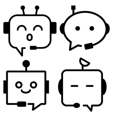 Chatbot ai robot yardımı, konuşma balonu iletişim ikonu. Sohbet eden düz dizayn. Akıllı yardımcı yapay zeka teknolojisi, çevrimiçi mesajlaşma destek sembolü.