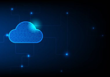 Soyut arkaplan bulut devre kartı, ağ depolama bağlantısı, dijital yenilik. Modern siber alan kavramı, güvenlik sistemi, yazılım hesaplaması, geleceksel mavi arkaplan.